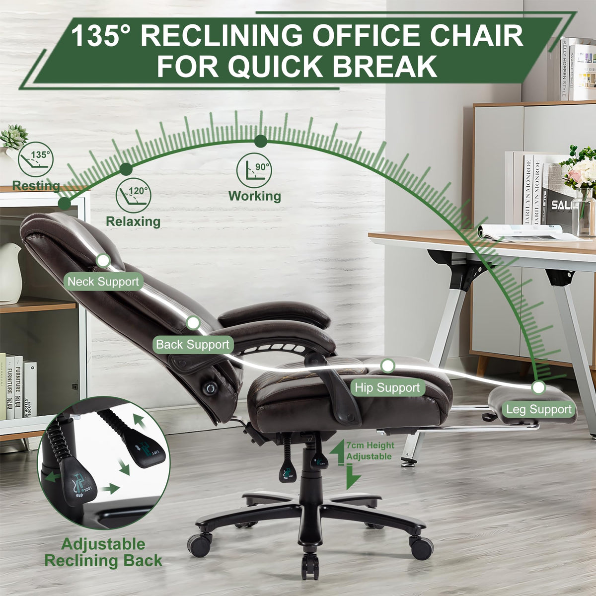 Brown Reclining Executive Office Chair with Footrest X44981