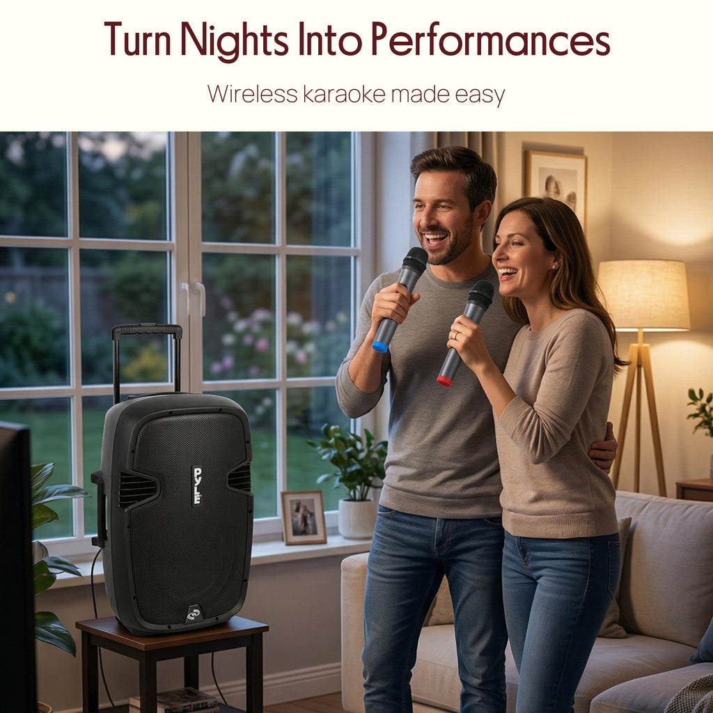 15-Inch Portable PA Speaker System with 2 UHF Microphones V631
