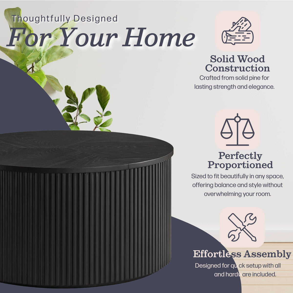 Black Fluted Round Coffee Table T203