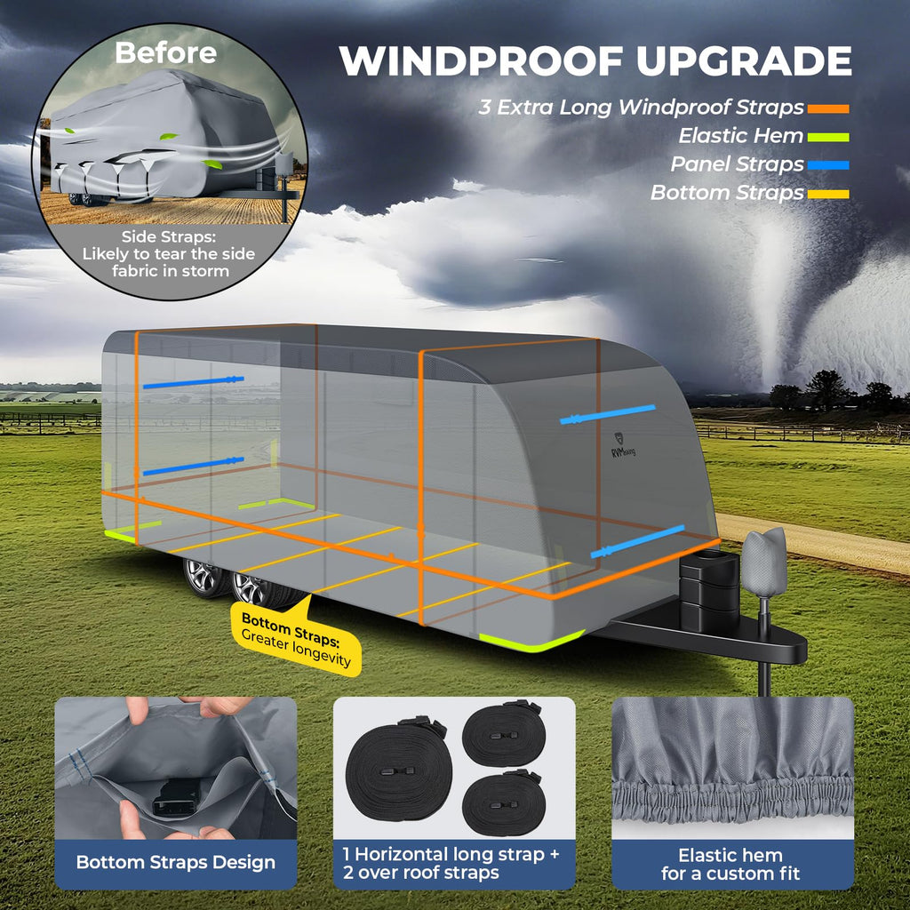 Heavy-Duty 600D Fabric Travel Trailer RV Cover S5960