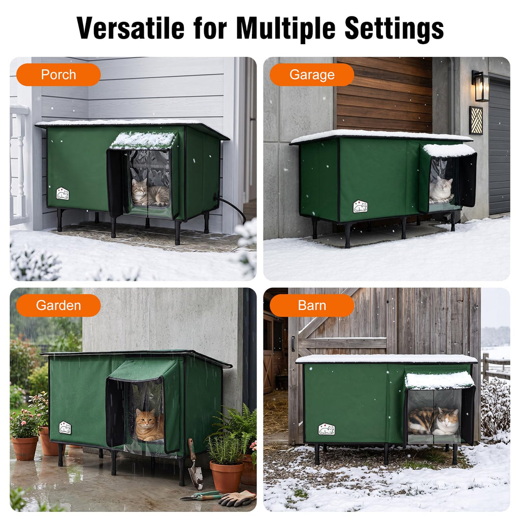 Weatherproof Insulated Heated Cat House with Heating Pad N8738