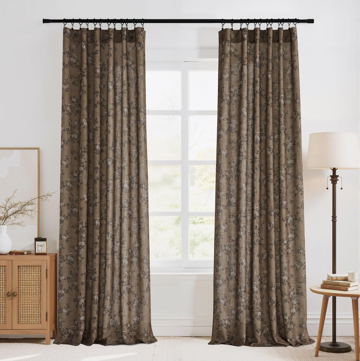 Extra Long Linen Floral Curtains 108 Inches J9882