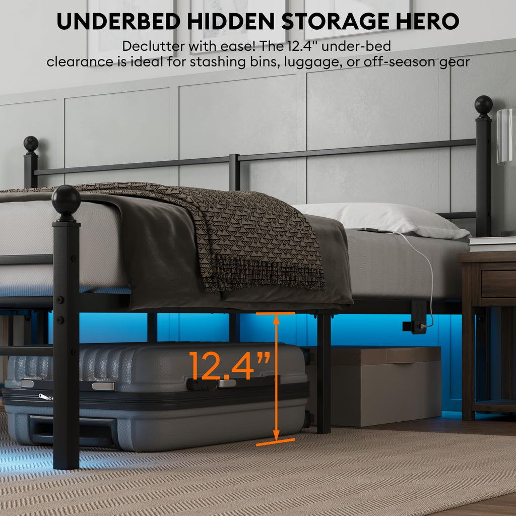 Black King Size Metal Platform Bed Frame with Headboard P392