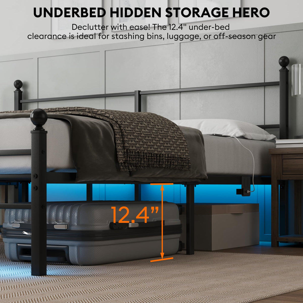 Black King Size Metal Platform Bed Frame with Headboard P392