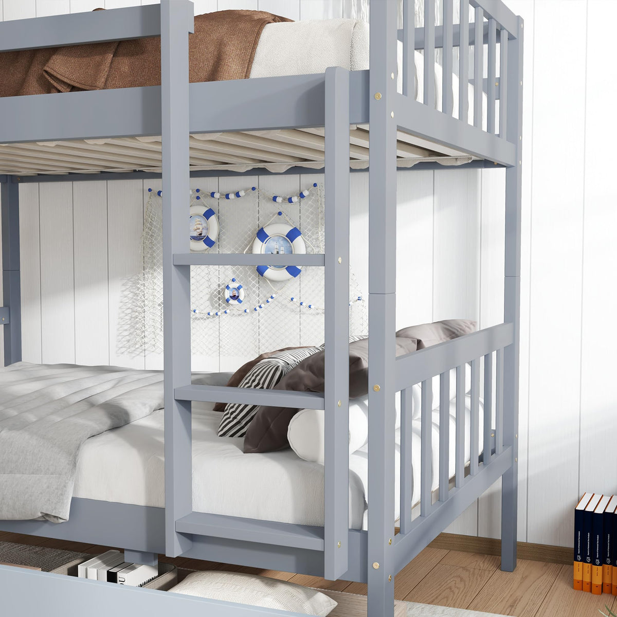 Twin Over Twin Bunk Bed with Storage Drawers Grey N407