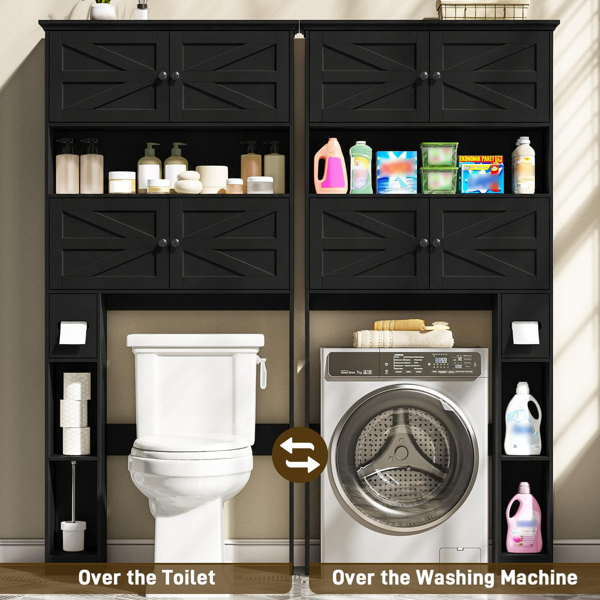 Wooden Over The Toilet Storage Cabinet with Barn Door Y216049