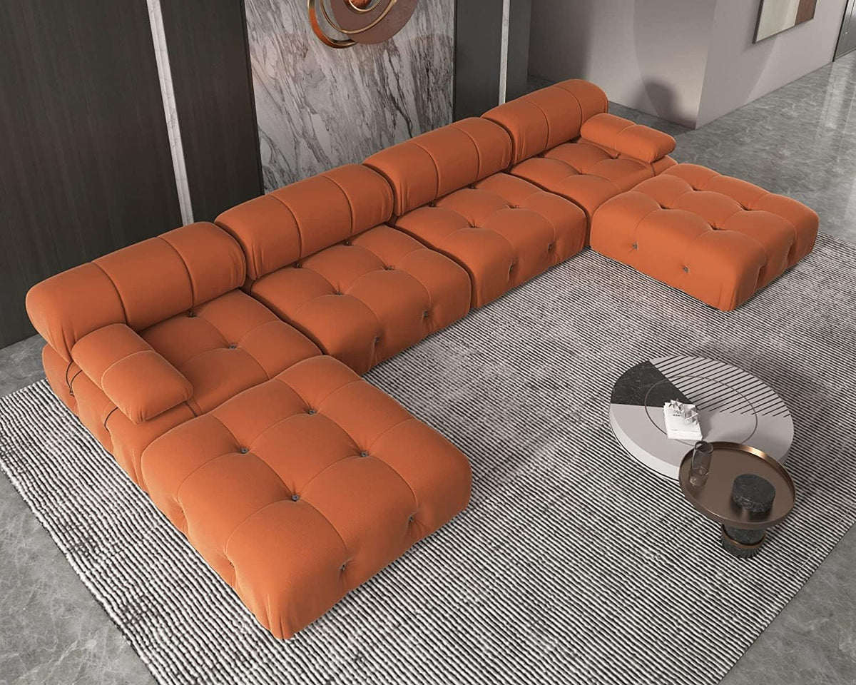 Orange Velvet U-Shaped Sectional Sofa with Chaise I810477