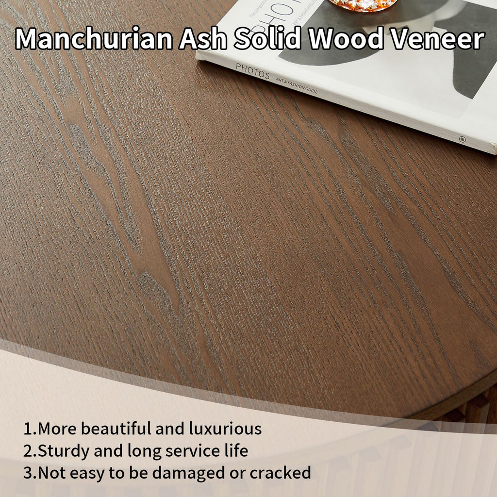 Walnut Round Fluted Coffee Table with Storage G37663