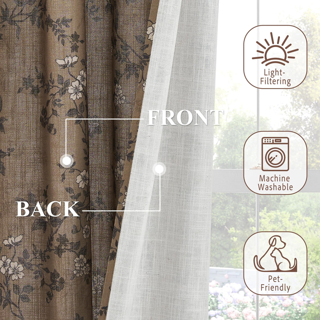 Extra Long Linen Floral Curtains 108 Inches J9882
