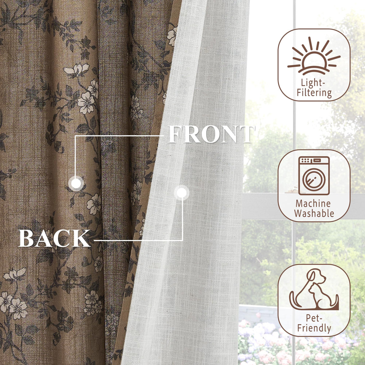 Extra Long Linen Floral Curtains 108 Inches J9882