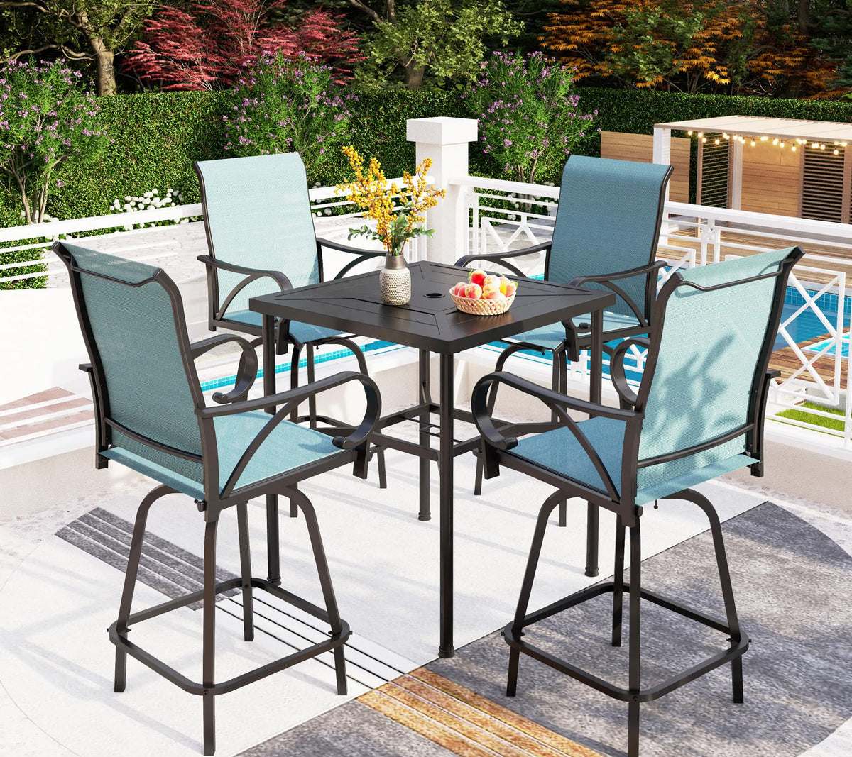 Swivel Metal Bar Stools and Table Set for 4 L345716