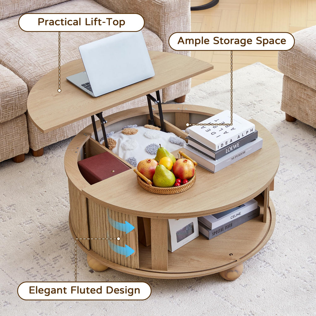 Round Lift Top Coffee Table with Storage S94059