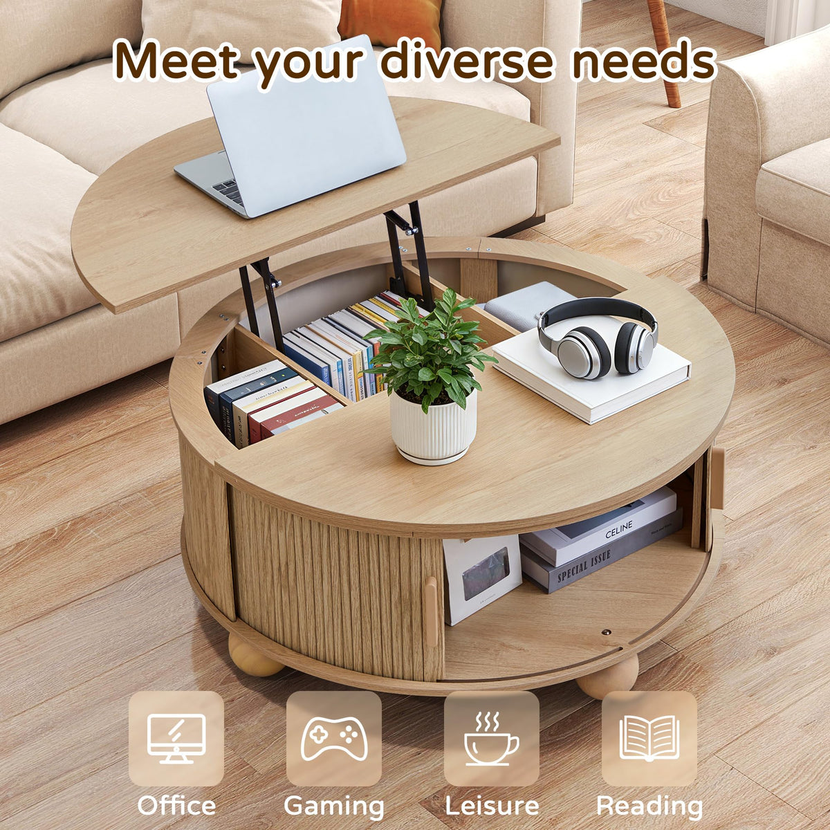 Round Lift Top Coffee Table with Storage S94059