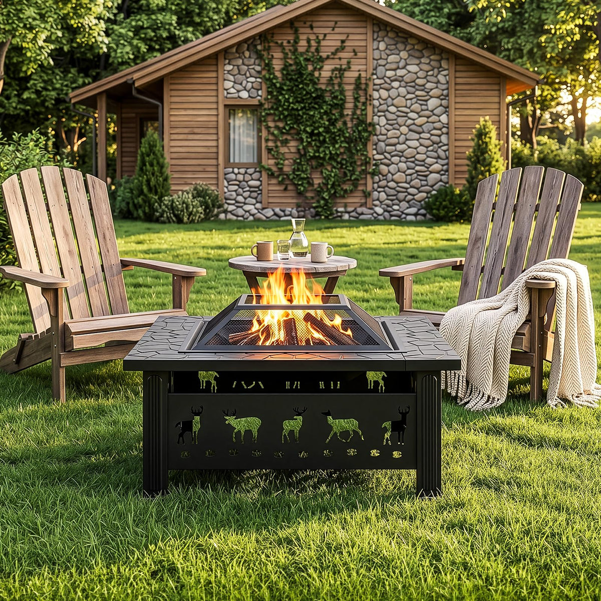 32 Inch Black Wrought Iron Wood Burning Fire Pit M308