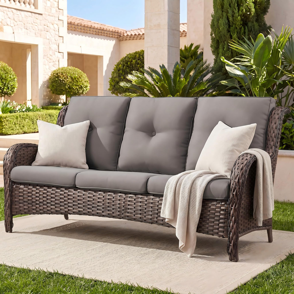 3-Seater PE Wicker Patio Sofa K65597