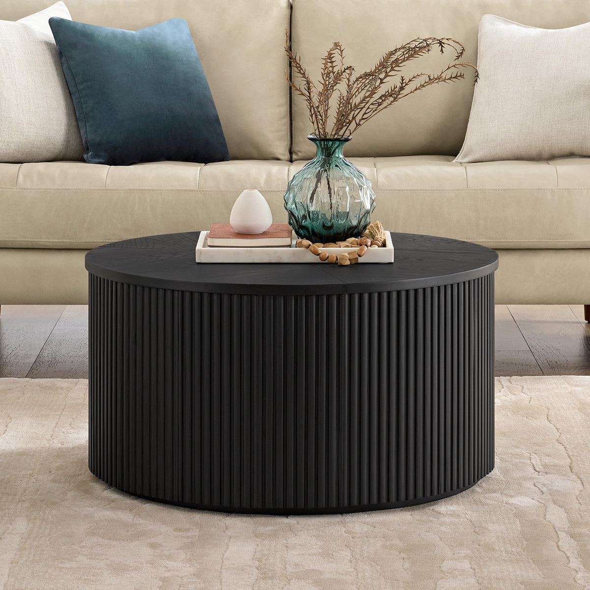 Black Fluted Round Coffee Table T203