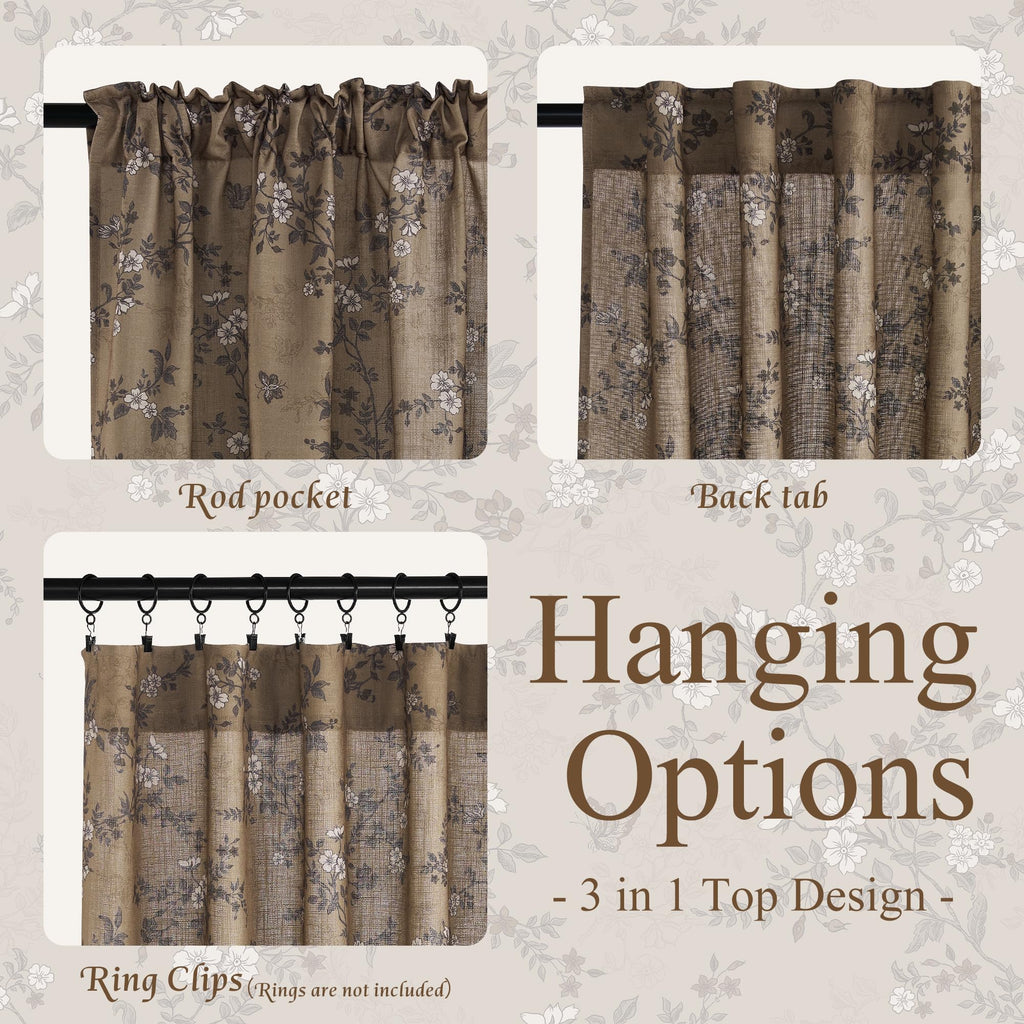 Extra Long Linen Floral Curtains 108 Inches J9882