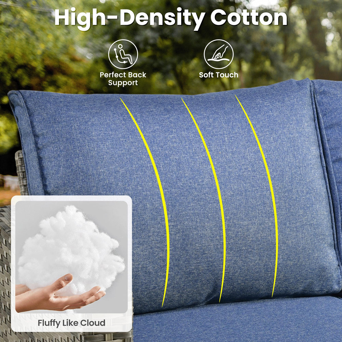 3 Pieces Wicker Patio Sofa Set with Ottomans Denim Blue F963248