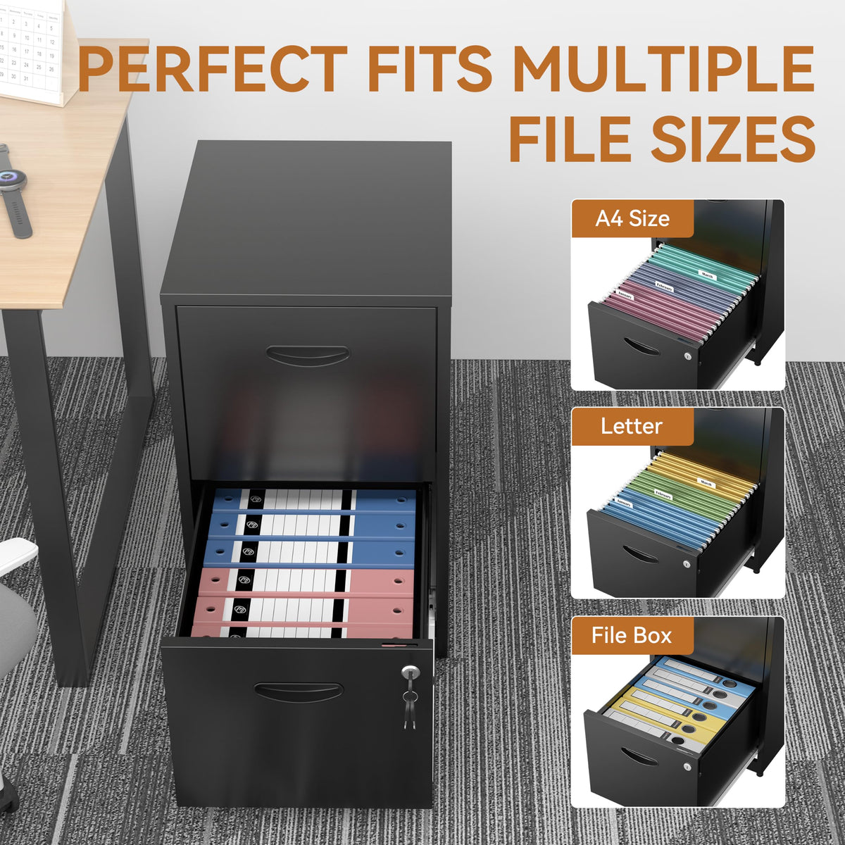 2 Drawer Metal File Cabinet with Lock D33541